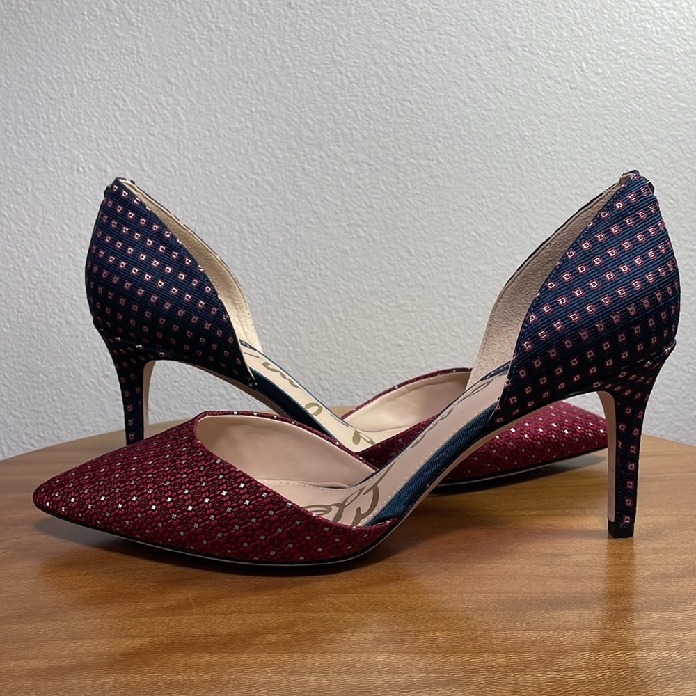 Sam Edelman D’orsay Telsa Red Blue Brocade High Heel Pumps Size 10W - Picture 4 of 16